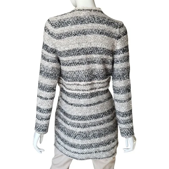 Chicos Elyse Cardigan Cream, Taupe, and Black Textured Pattern Topper Size Zero - Picture 3 of 4